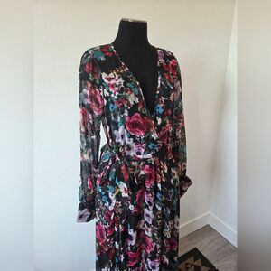 Spyzone Exchange Sheer Dark Floral Maxi Dress Black Witchy Vamp Dark Romantic XL